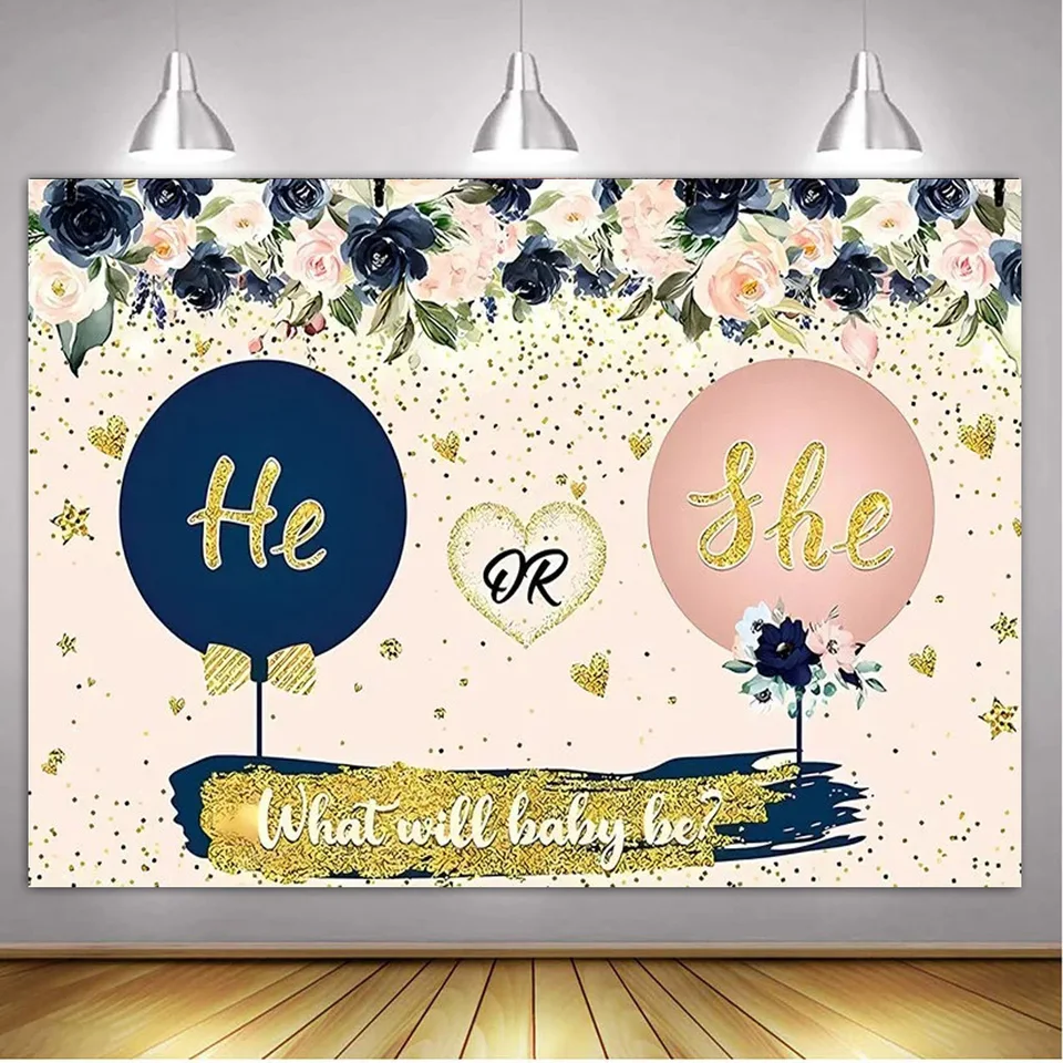 Sfondo Per Rivelare Il Genere: Banner 150x99 Cm Rosa E Blu Per Baby Shower. Decorazioni Per Annuncio Gravidanza.