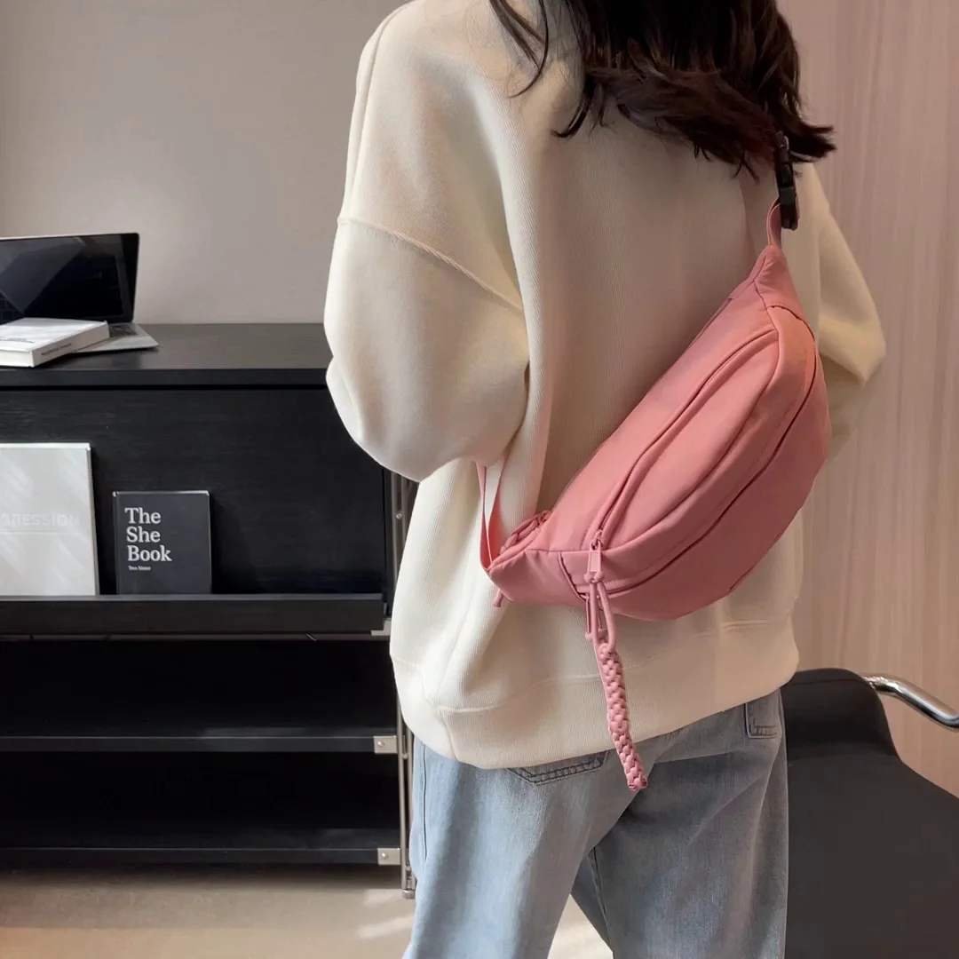 

Pink Chest Bag 2023 New Four Colors Minimalist Zipper One Shoulder Waistpack Outdoor Sports Lightweight Canvas Crossbody Bags