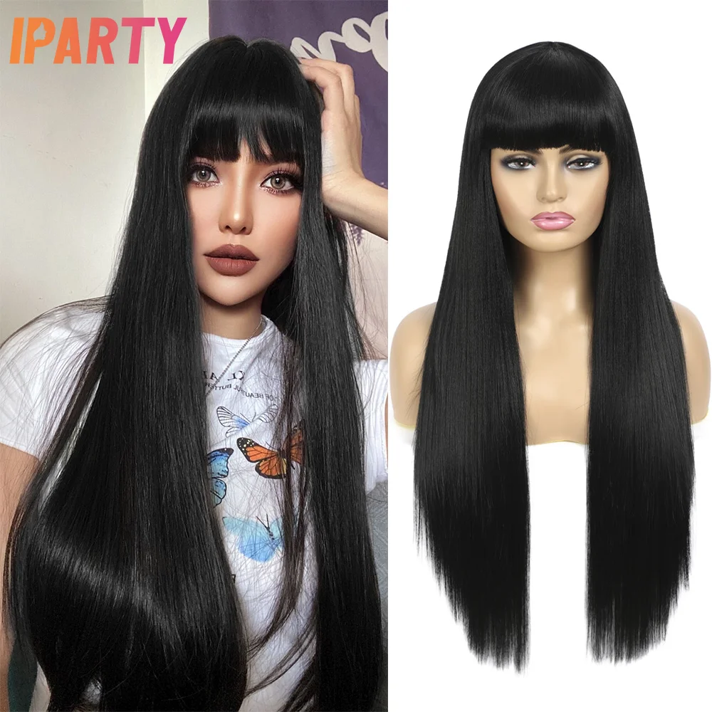 Long Black Wigs Bangs Long Wigs Women Black Long Black Wigs
