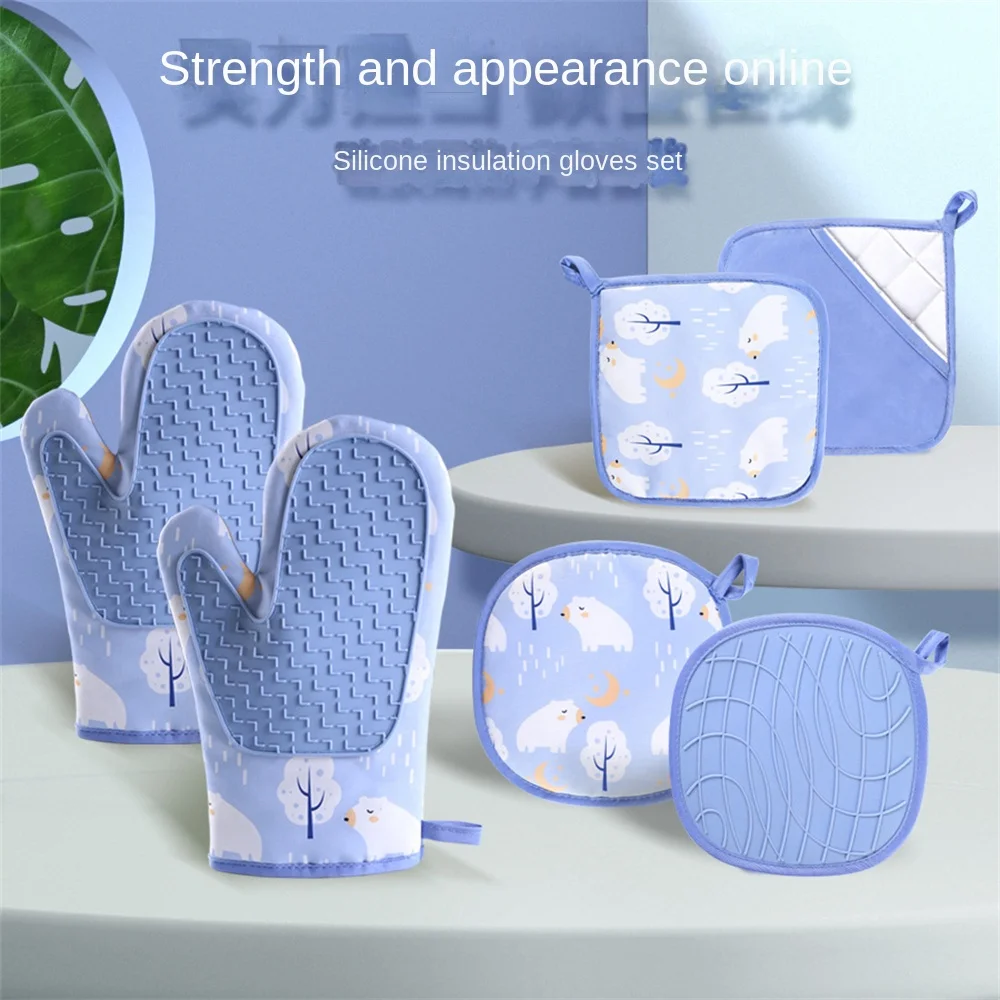 Silicone Oven Mitts Silicone And Cotton Double-layer Gloves for Microwave Oven Kitchen Baking
