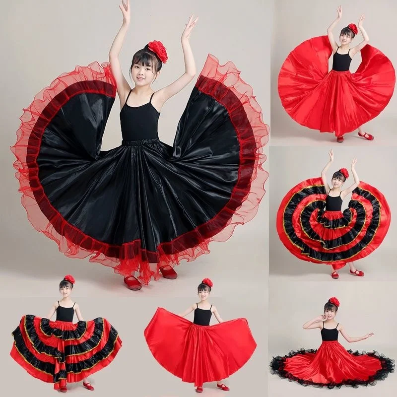 

Children's Spanish Dance Big Swing Skirt Bull Dance Dress Half Skirt Performance Dress Children's Performance Practice Dress