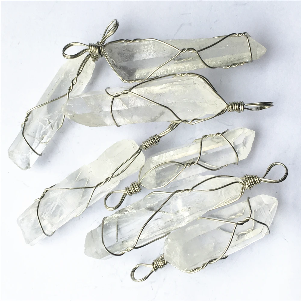 7pcs Chakra Pendant Natural Stone Pendant Raw Ore White Crystal Column Point Healing Crystals Diy Wire Wrapped Jewelry Making