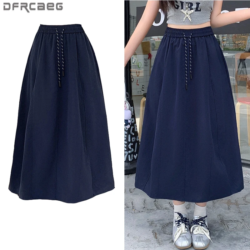 865205-ce1230.jpg Plus Size Skirt Women 2025 Summer New Fashionable High Elastic Waist A Line Skirt Korean Style Casual Long Skirt Woman - Image 1