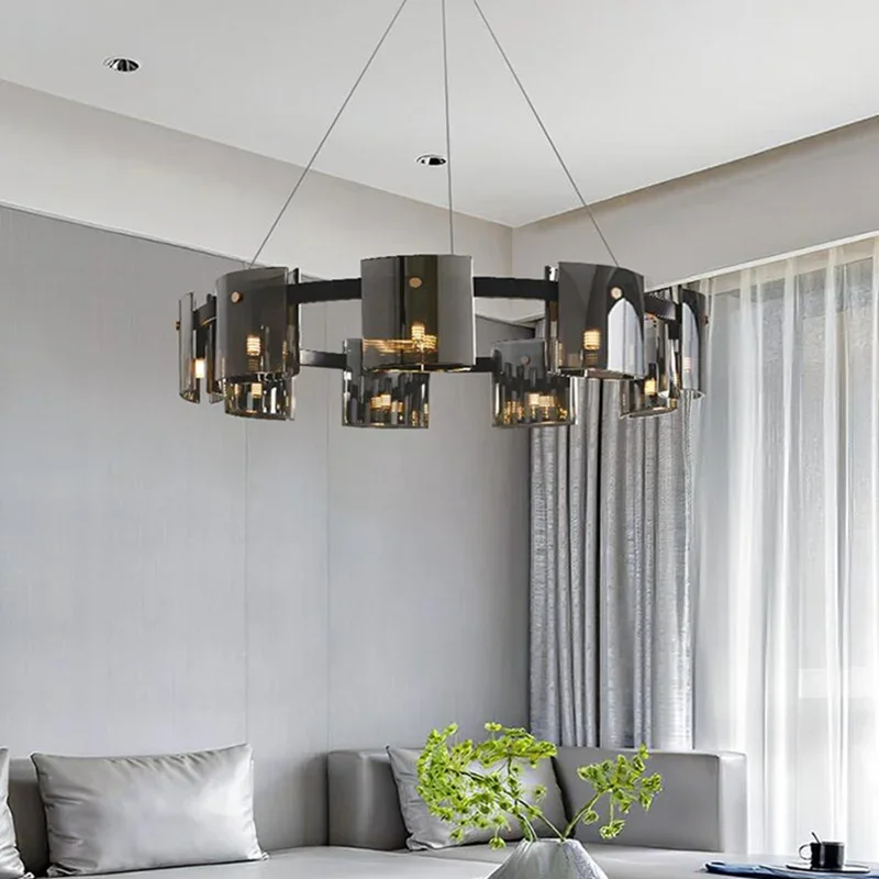 

Modern LED Luxury Ceiling Chandeliers Lighting Amber Smoky Glass Hanging Pendant Lamp Dining Living Bedroom Light Fixtures