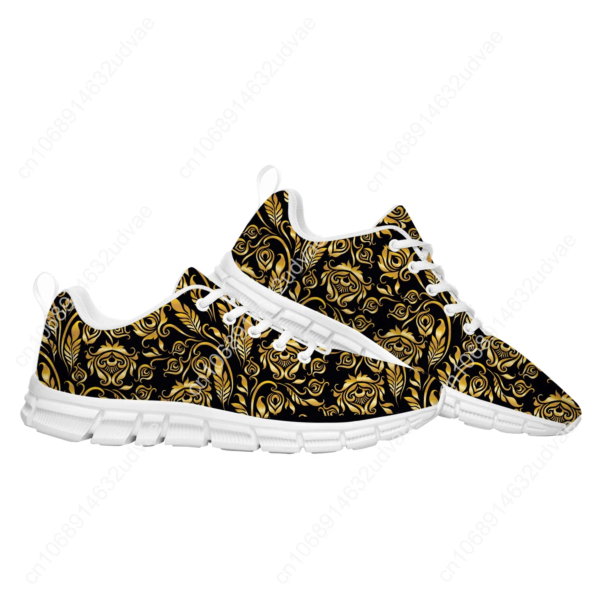 Luxury Golden Floral Prints Sports Shoes Mens Womens Teenager Kids Children Sneakers Baroque European Casual Custom Couple Shoes