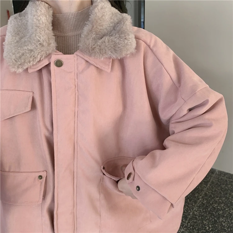 2021 Thick Warm Faux Fur Collar Jacket Winter Turn-Down Collar Coats Casual Women Parka Outwear ralph lauren puffer jacket
