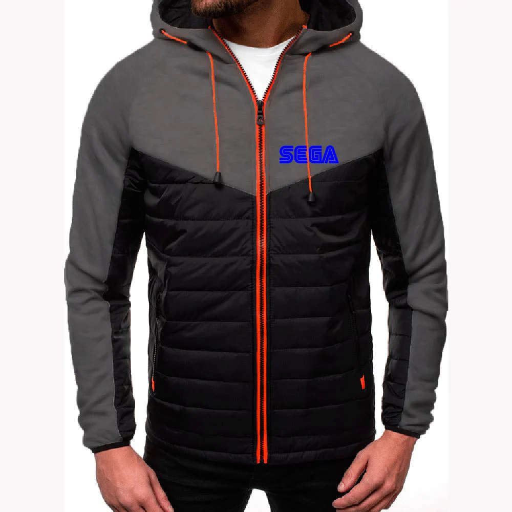 Sega autumn/winter 2023 men's seven-color printing cotton-padded jacket comfortable with exquisite hooded coat design.