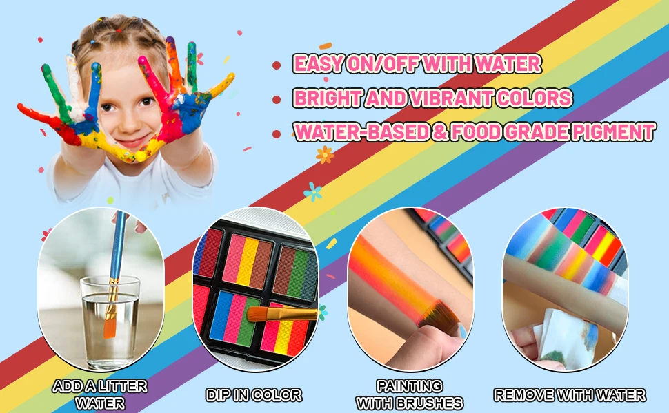 Description Picture 3 of item10-grid 26 color Water-Based Body Paint Palette,Easy-to-Clean Face & Body Paint Palette with Brushes,Body Paint Makeup for Party