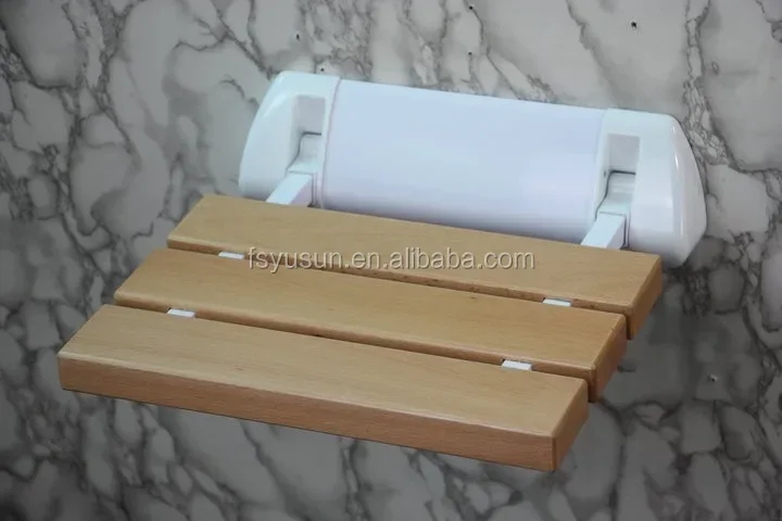 YUSUN Bathroom Wooden Foldable Shower Seat Wall Mounted 4