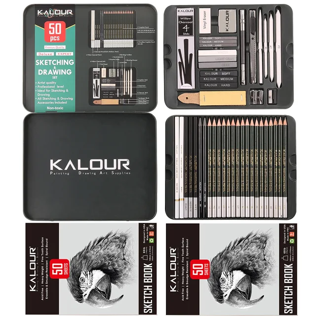 Kalour Sketch Drawing Pencils Kit With Two Sketchbook tin - Temu