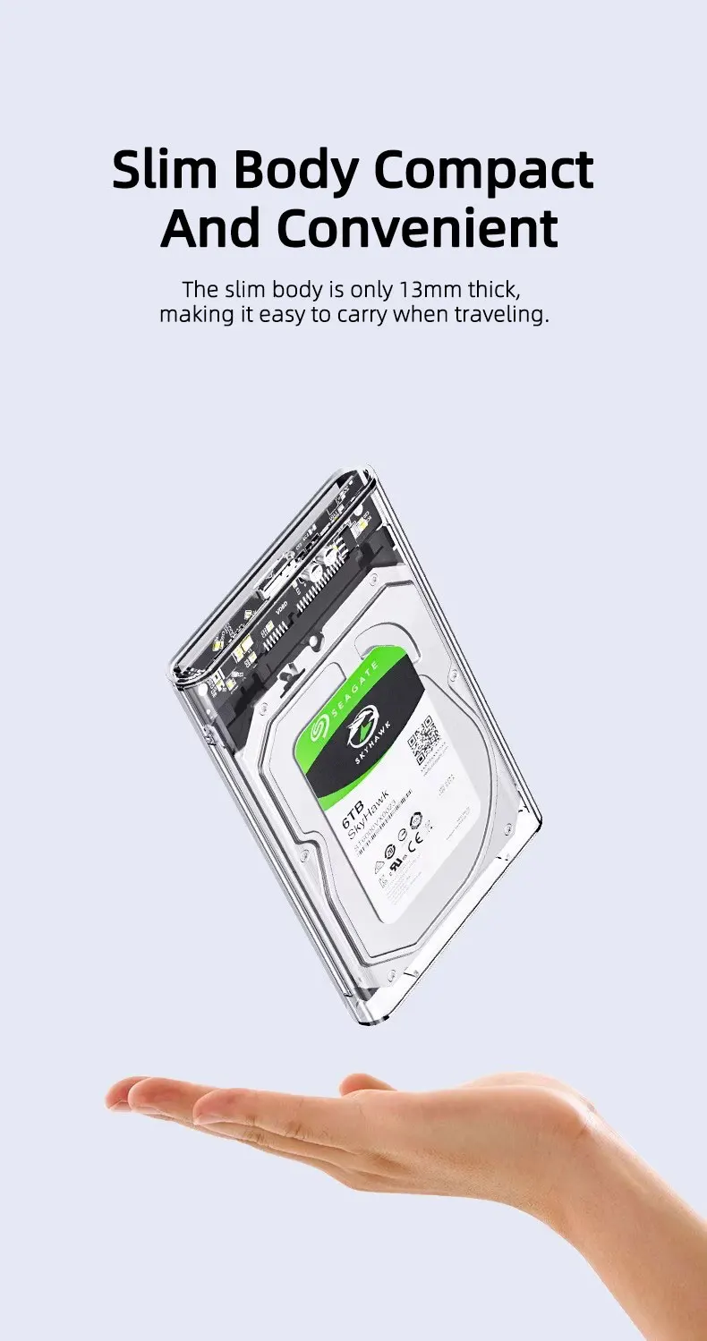 Coolcirc Transparent Portable Hard Drive Case For 2.5-inch SATA HDD/SSD USB 3.0
