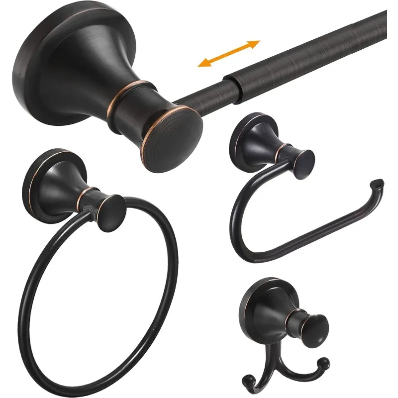 Oil Rubbed Bronze 4-Piece Bathroom Bath Set, Wall Mount Bathroom Hardware Fixture, Accessories