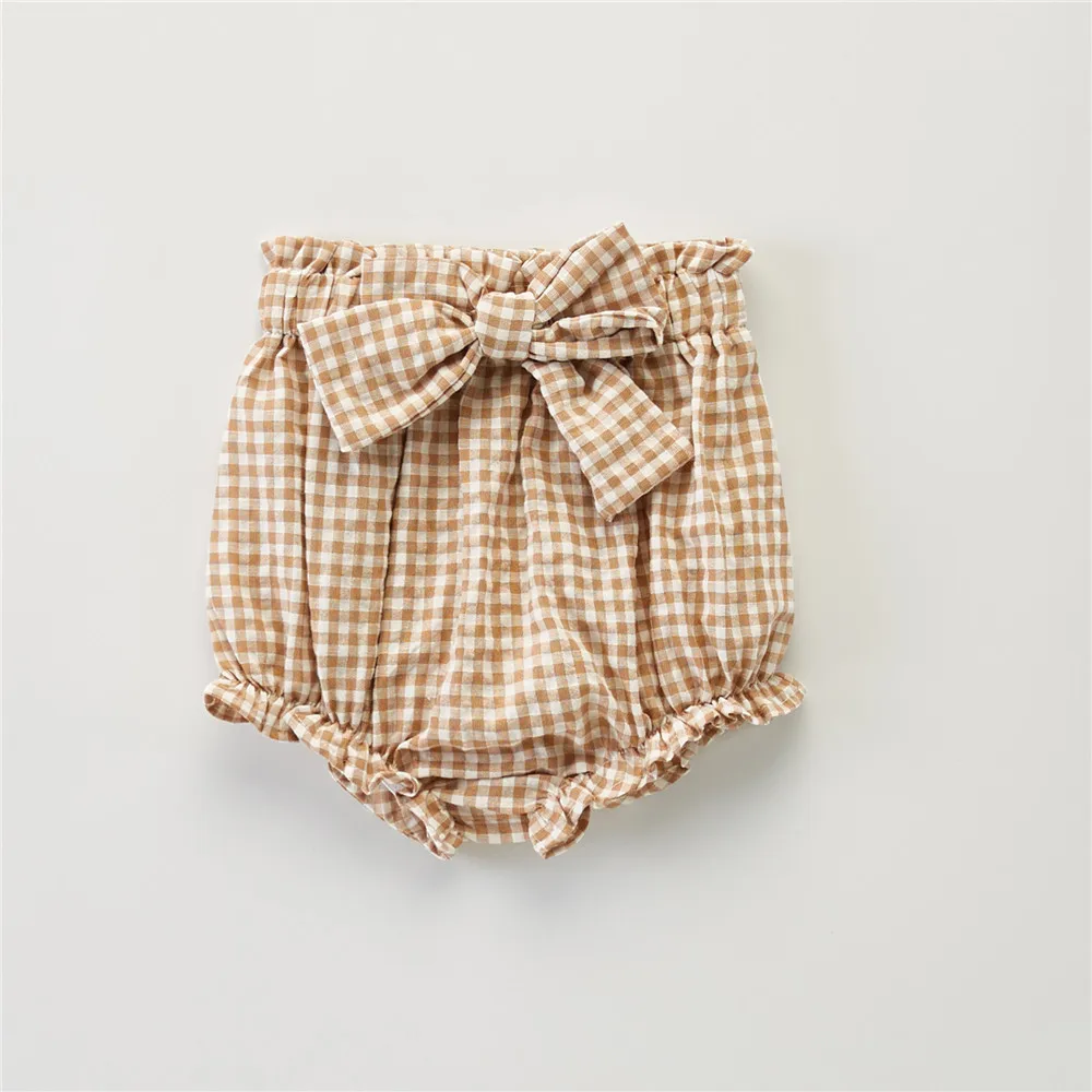Baby Girl Triangle Pants Plaid Ruffle Ruched Big Waist Bow High Waist Briefs, Infant/Toddler Stretchy Thigh Cuff Underwear 3M-4T