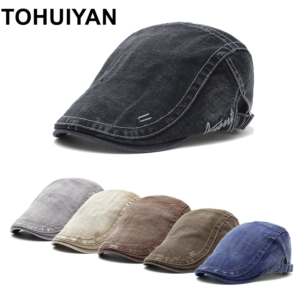 

TOHUIYAN Brand Mens Newsboy Cap Gorras Para Hombre Washed Cotton Duckbill Hat Baker Boy Peaked Hat Male Casual Cabbie Ivy Hats