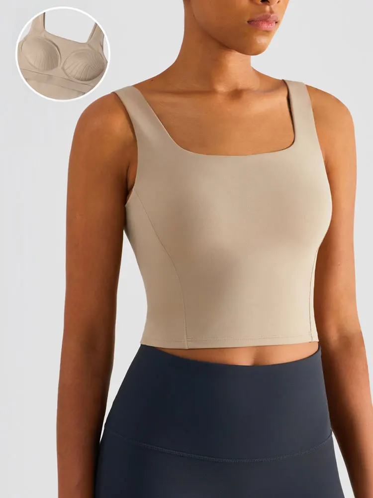 قطعة واحدة ثابت كوب الإناث الملابس الداخلية اليوغا أعلى مربع طوق الرياضة البرازيلي قميص لياقة بدنية ملابس تدريب رياضة تجريب الملابس الداخلية المحاصيل