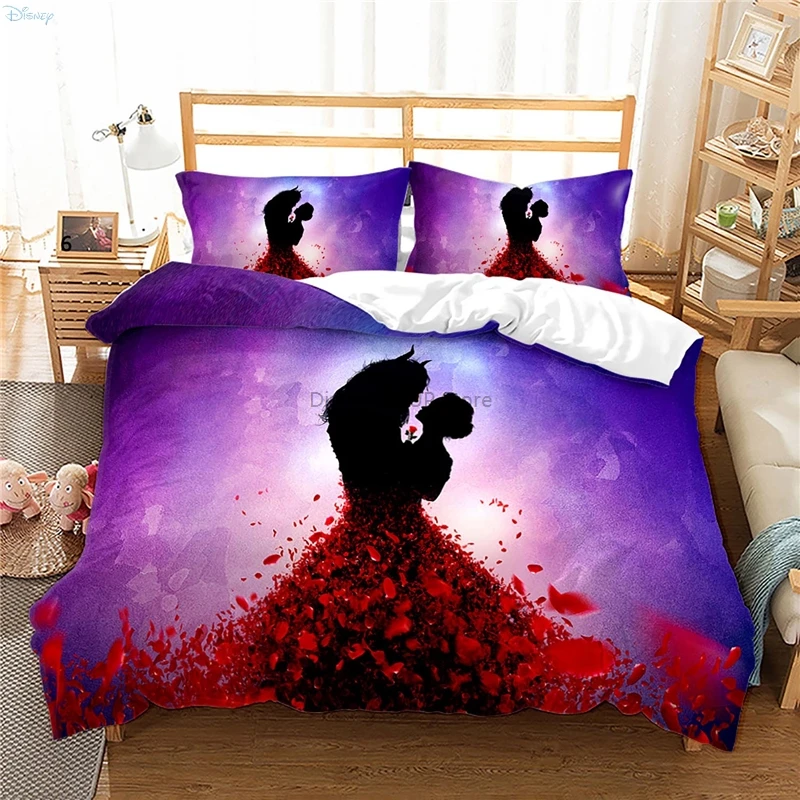 Beauty and The Beast Bedding Set Cartoon Disney Movie Pattern Duvet Cover Pillowcase Europe USA Australia King Size Bed Linens 