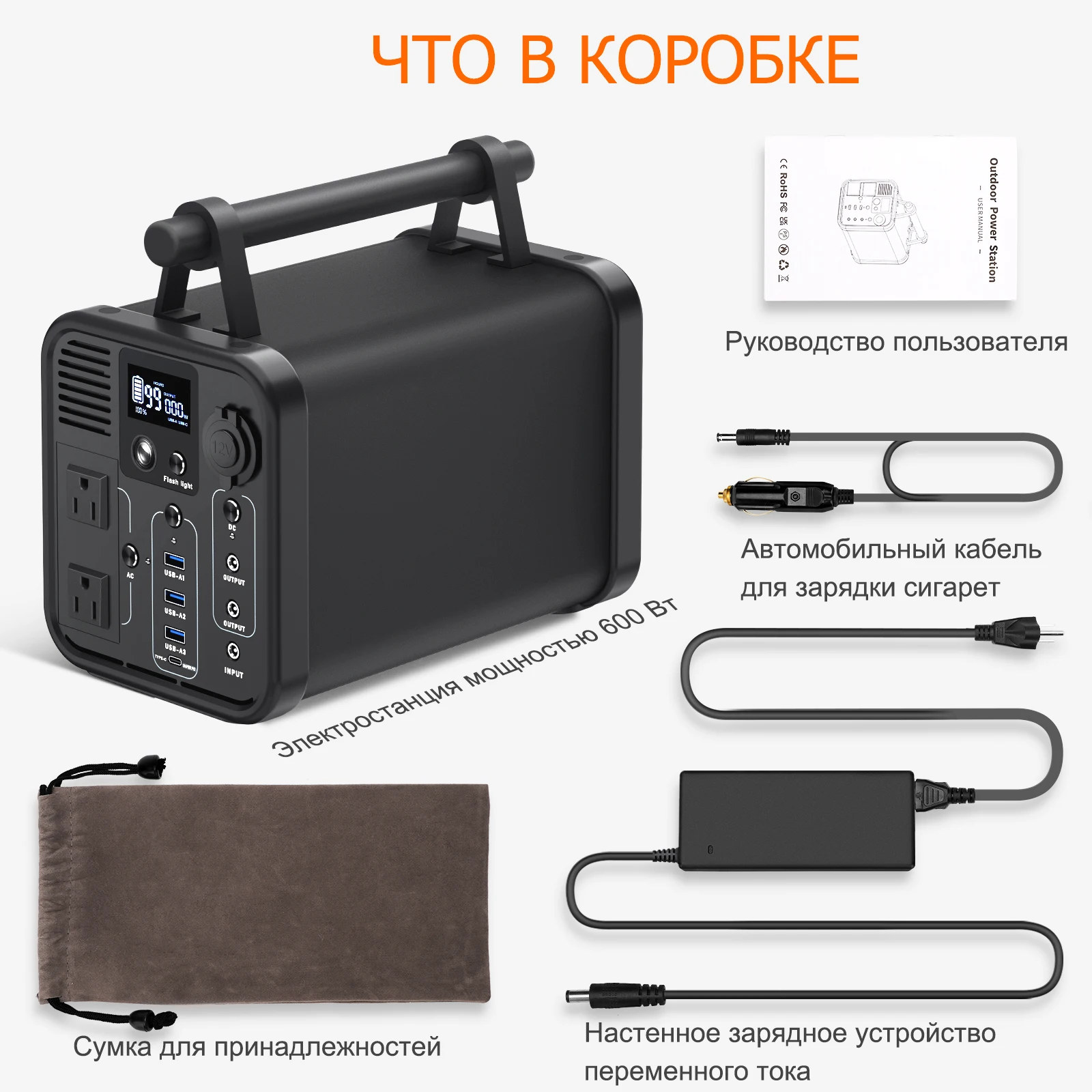 Portable Power Station, 299Wh Battery 300W Pure Sine Wave AC (600W Peak) Car Outlets PD 60W QC3.0 4