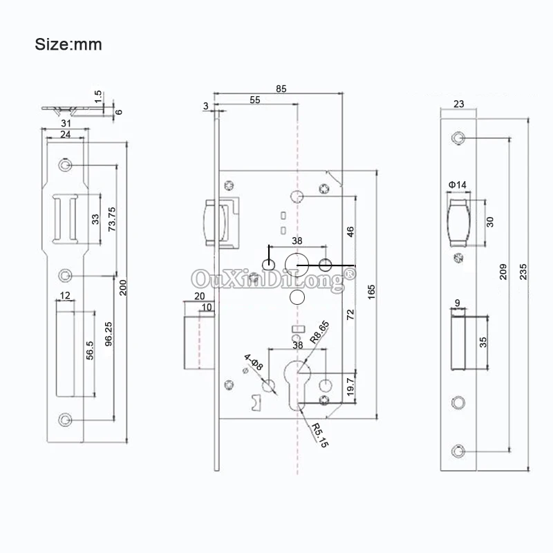 European Mortise Door Lock body 7255 / 5572 Passage Fire-proof Door Touch Bead Lock body Split Repair Parts