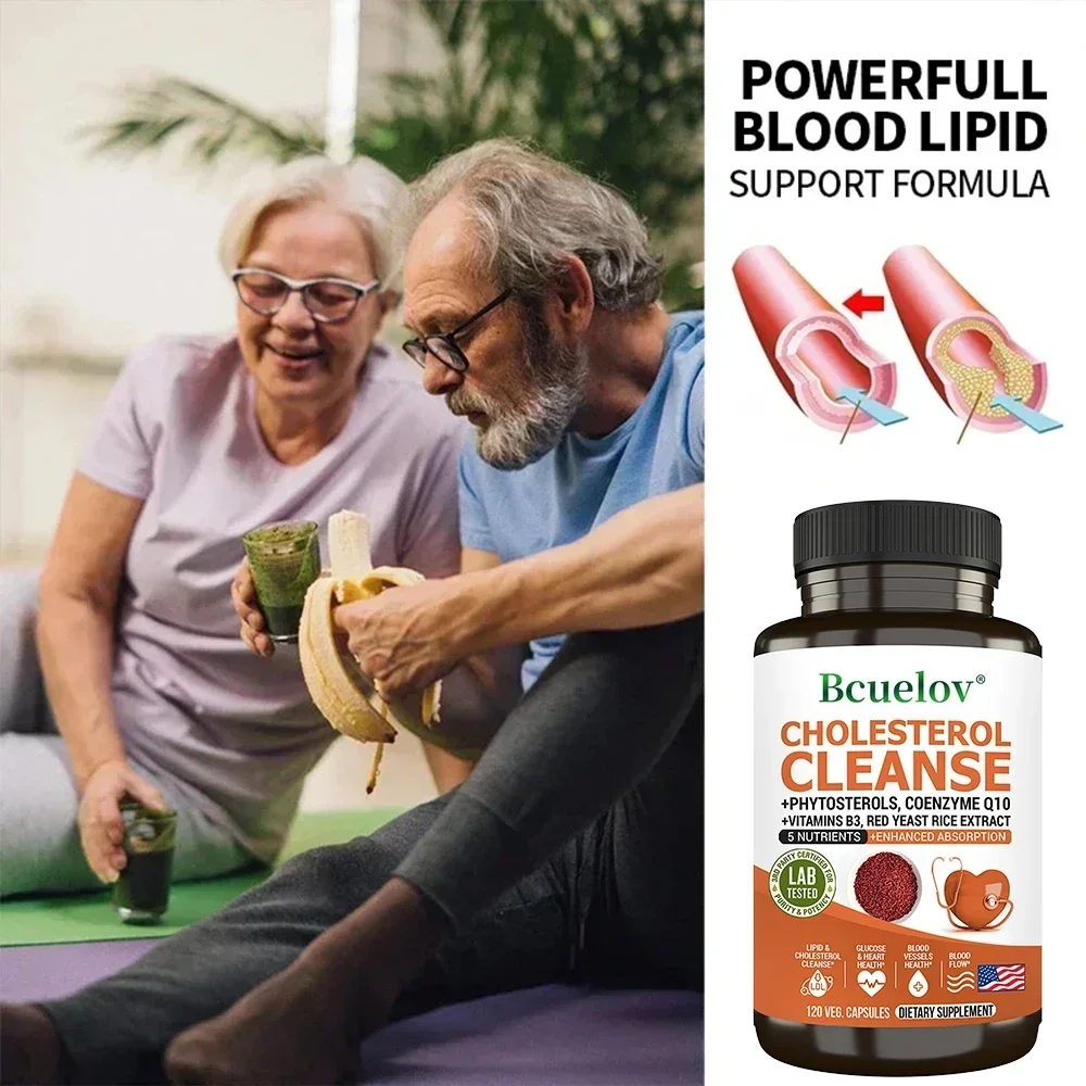 Contains Coenzyme Q10, Red Yeast Rice, Vitamin B3 to support cholesterol health, heart health, blood flow-Cholesterol Cleanse