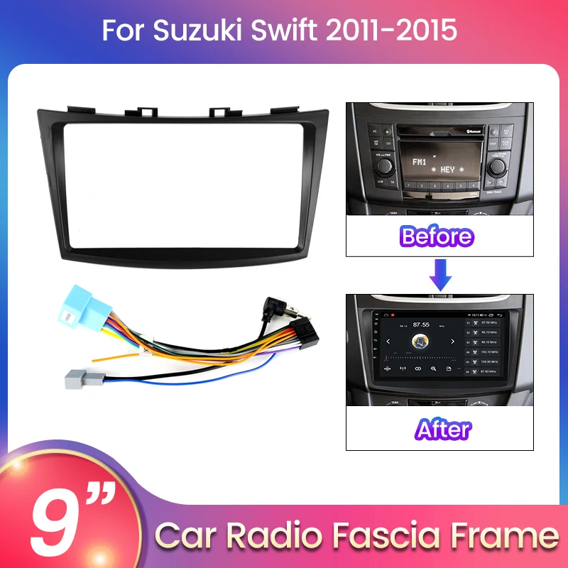 2 Din 9 INCH Car Radio Frame for SUZUKI SWIFT 2011-2015 Fascia Dashboard Install Surround Trim Kit Stereo Panel Wires Control