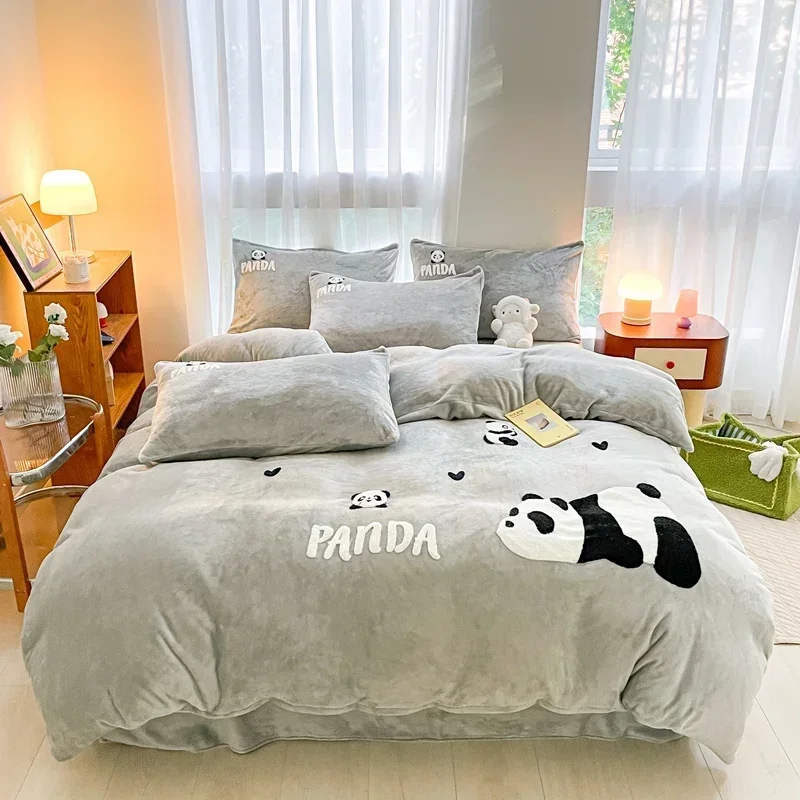 

Svetanya Panda Cloud Velvet Bedding Set Double Queen King Size Bed Linens Solid Color Duvet Cover Sheet Pillowcase