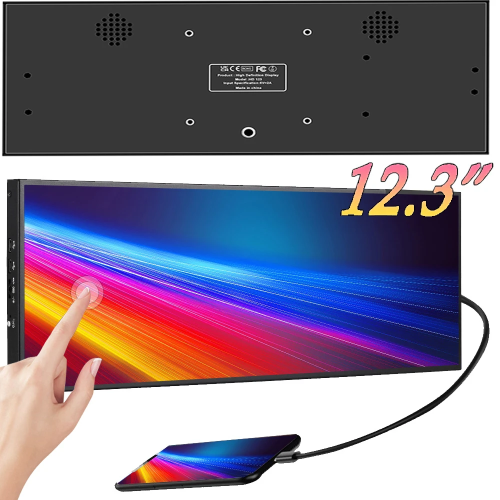 12.3 /14.5 inch Touch Screen Monitor Type C 1920x720 / 2.5K IPS Display Ultra Wide Monitor USB C LCD Bar Type Display Widescreen