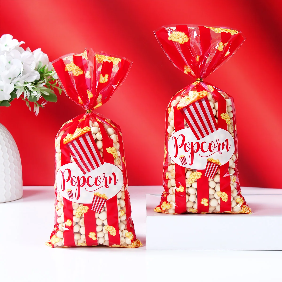 100 Bolsas De Papel Para Palomitas De Maíz, Bolsas De Palomitas De Maíz A Prueba De Grasa Para Fiestas Y Eventos, Máquina De Palomitas De Maíz