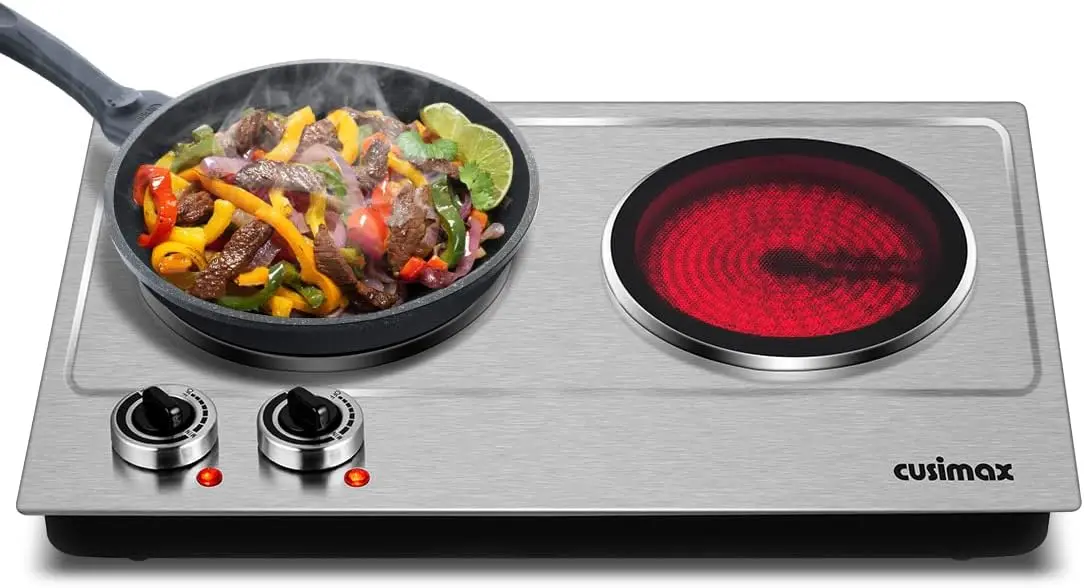 Dual burner, CUSIMAX 1800W ceramic cooking electric heating plate, portable countertop burner 2