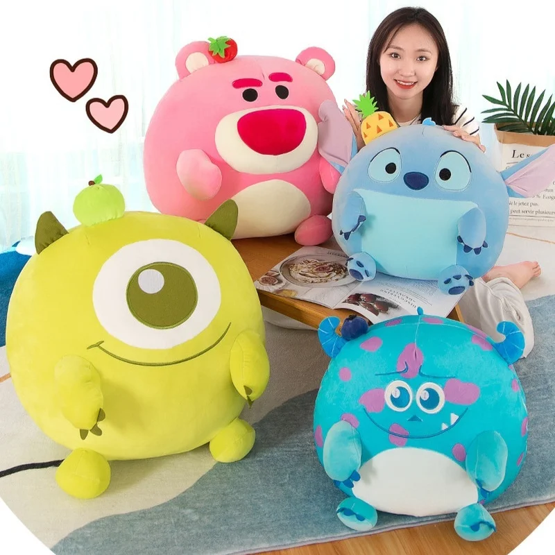 30/40/55cm Disney Lotso Stitch Round Plush Doll Toys Kawaii Cartoon Car Headrest Pillow Stuffed Toys Back Cushion Birthday Gifts 3