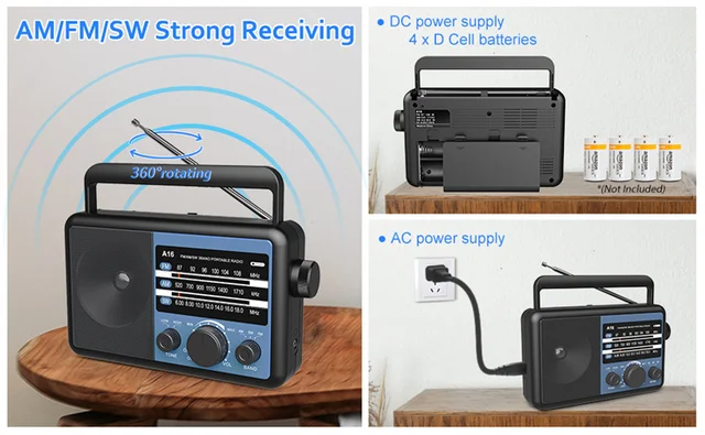 Radio AM Fm portátil recargable grande  Batería recargable de radio  portátil-Tr633-Aliexpress