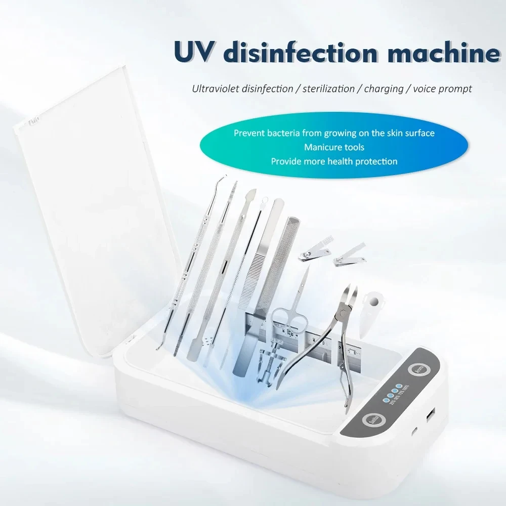 Electric UV Sterilizer Box Aromatherapy Machine for Nail Tool Anti Bacteria Disinfection Box Mobile Phone Wireless Charger
