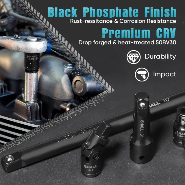 18-Piece Socket Extension Set - 1/4, 3/8 & 1/2 Drive Extensions With Adapters & Universal Joints