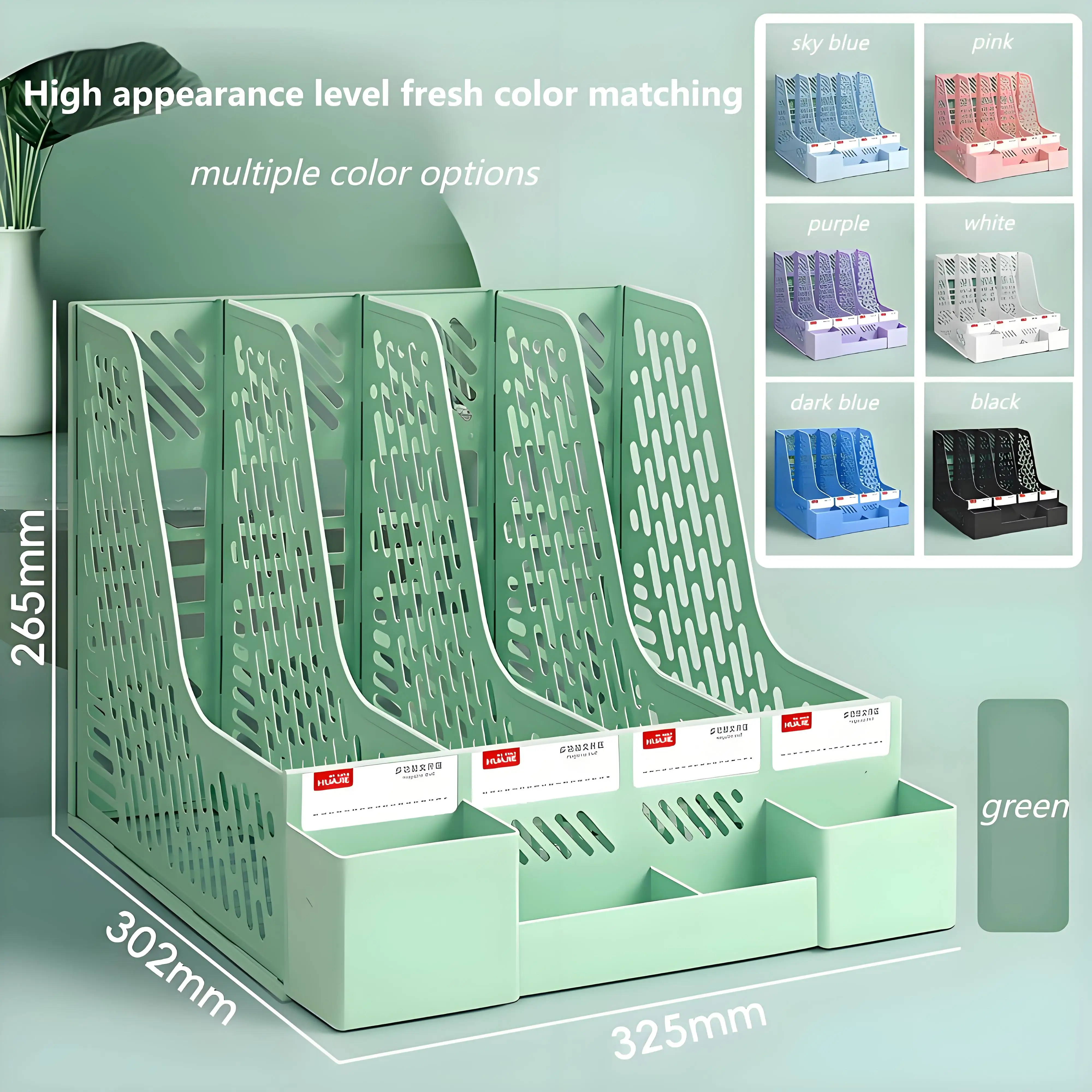 Detachable large-capacity office file organizer, desktop storage rack with 4 compartments, desktop storage organizer 4
