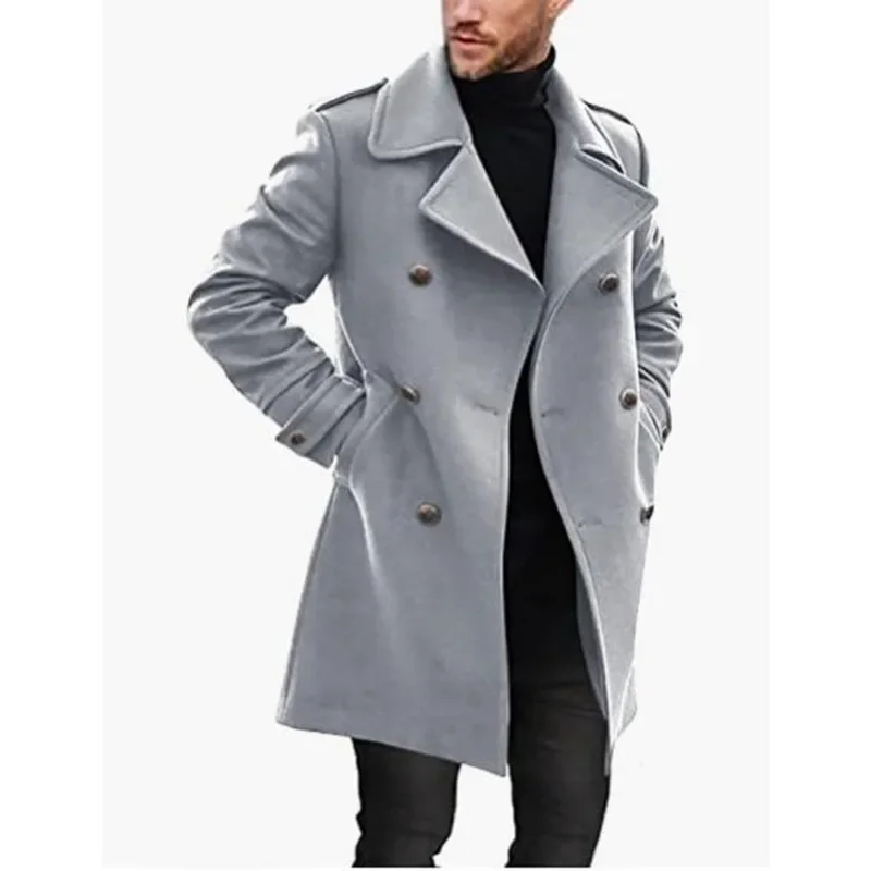 

Autumn Winter Vintage Loose Cardigan Large Coat Men New Woolen Coat Men Long Sleeve Double Breasted Turn-down Collar Woolen Coat