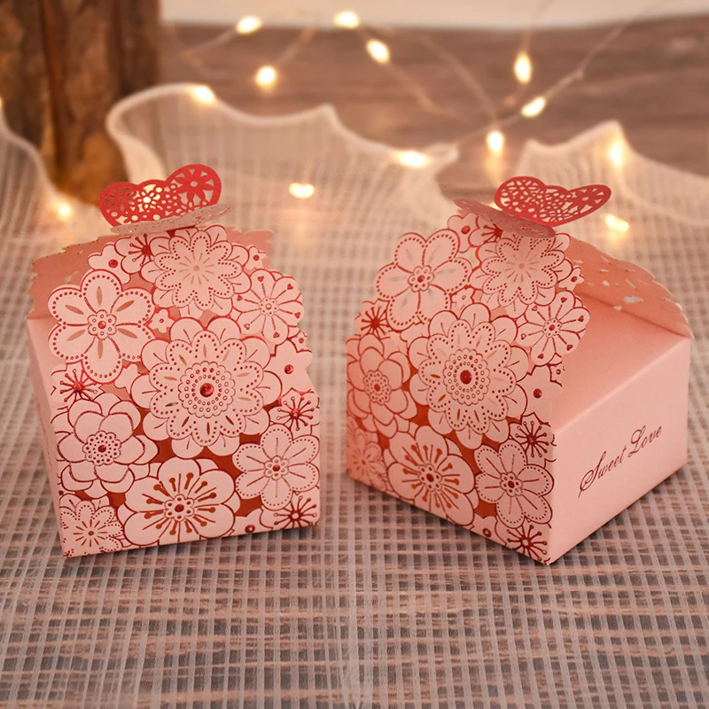 10/20Pcs Pink Butterfly Candy Box Wedding Chocolate Gift Packaging Box for Guests Birthday Party Baby Shower Decoration Supplies