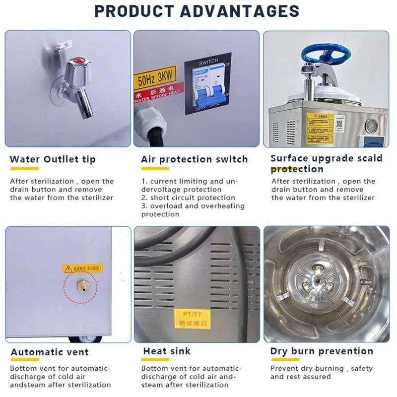 IKEME Official Store Vertical Autoclave Sterilizer 35L Dental Medical Canned Food Mushroom High pressure Steam Sterilizer Hot
