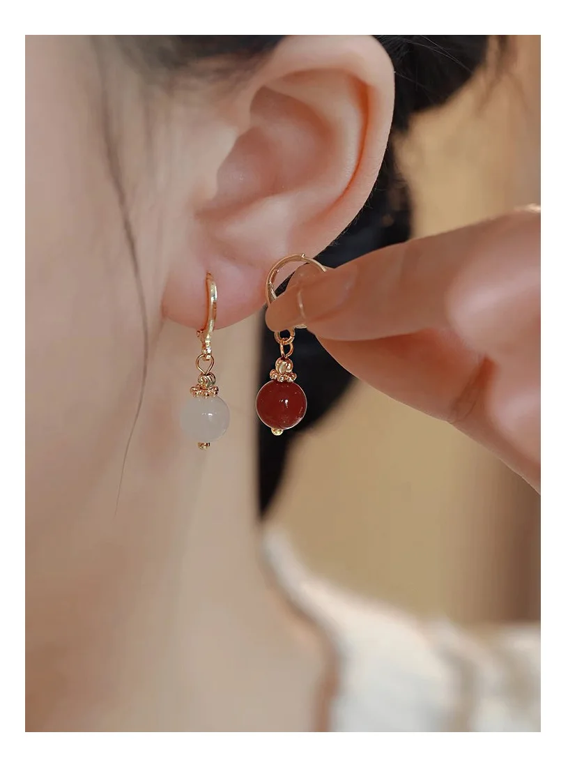 Drop Earrings Imitation Hetian Jade Pearl Drop Earrings Ancient Chinese Style Hanfu Cosplay Accessories Ethnic Fashion Jewelry For Women Girls