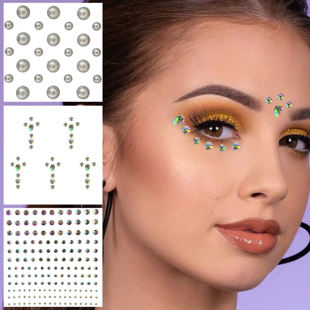 Face Jewelry For Women Temporary Tattoos Eye Eyeshadow Bindi Dots Gems  Sticker Sparkle Rhinestones Makeup Jewels Halloween Party - AliExpress