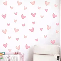 60Pcs Soft Pink Big Small Heart Shape Wall Stickers for Waterproof Removable PVC  Home Decoration 2
