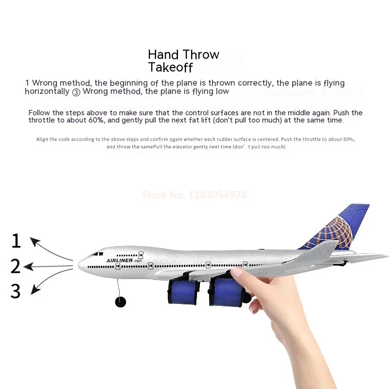 QLQ 리모컨 A380 747 고정익 EPP 폼 항공기 2.4GHz 3채널 글라이더 LED 손으로 던지는 장난감 선물