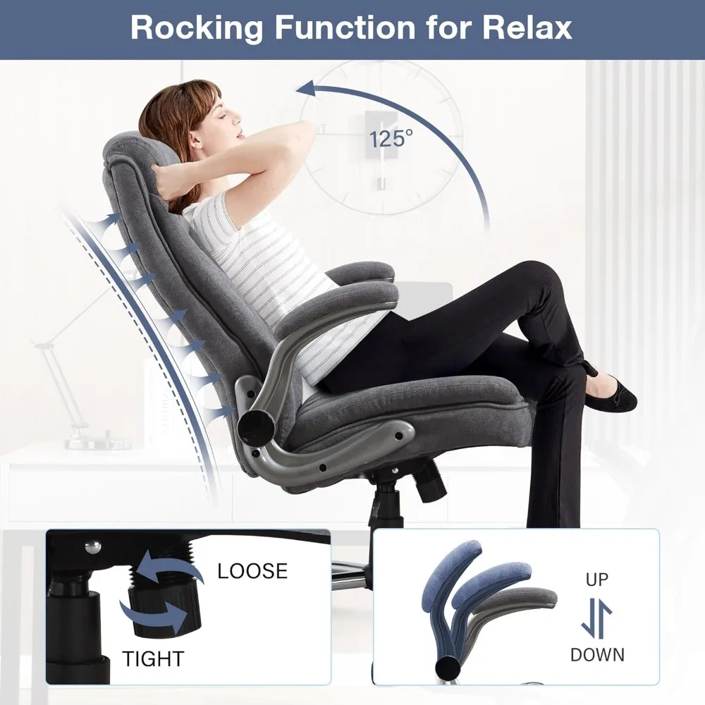 Big and Tall Office Chair 400lbs High Back Executive Computer Desk Chair with Flip Up Armrest, Breathable Fabric Adjustable Heig 5