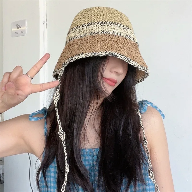 Mode 1PCS Japan und Südkorea reine handgemachte häkeln mode damen fischer einfache retro stroh hut neue stil_voghion.com