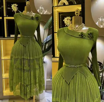 Miyake Pleated Dress 2025 Diagonal Collar Elegant Loose Solid Color Big Pendulum Pleated Skirt African Women's Summer New 1