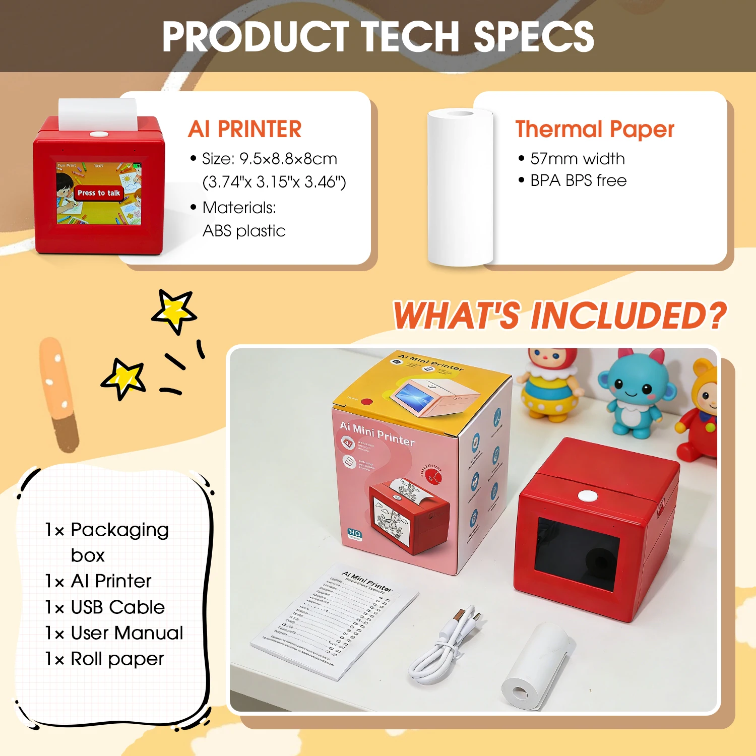 AI 음성 미니 감열 프린터, 휴대용 무잉크 스티커 프린터, 어린이 그림 그리기, 학습, DIY 공예에 적합한 무선 프린터