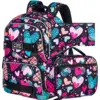 3PCS Backpack for Girls, 17 Inch Cute Kids School Laptop Bookbag with Lunch Box for Elementary Water Resistant Middle Backpacks 1