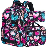 3PCS Backpack for Girls, 17 Inch Cute Kids School Laptop Bookbag with Lunch Box for Elementary Water Resistant Middle Backpacks 1