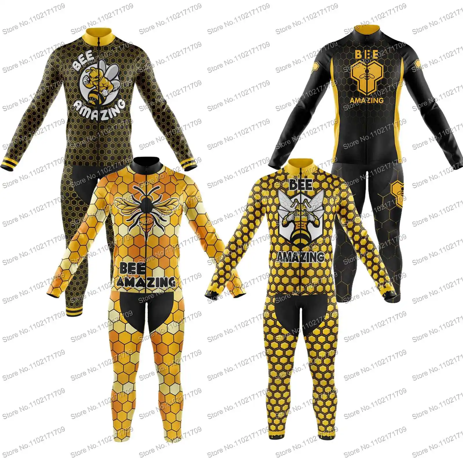 Retro Bee Amazing Mens Funny Cycling Jersey Set Long Sleeve Pro Team Bicycle Clothing Road Race Bike Shirt Suit MTB Bicycle Pant