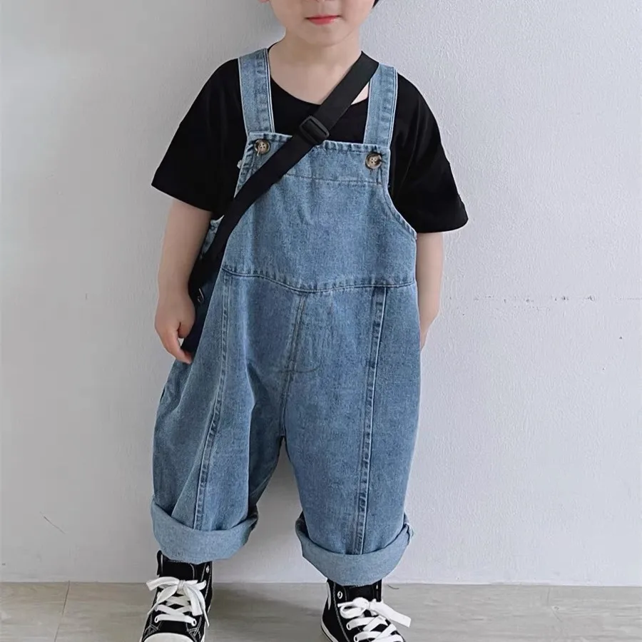 2025 Autumn New Children Loose Overalls Baby boys girls casual Jean Jumpsuit Solid Outwear Cloth 1-7Y Kids high qualit bib pants — view 2