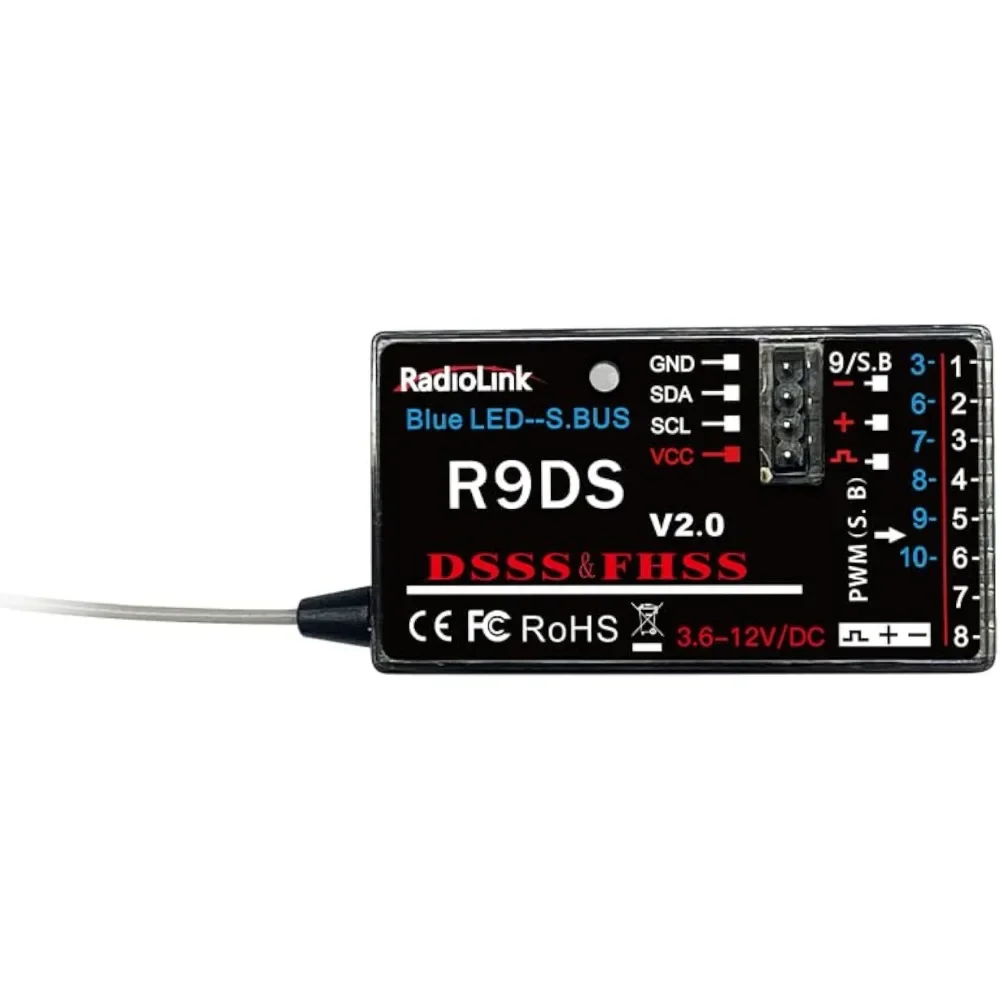 Radiolink R9DS RC Receiver 9 Channels Flight Information Transmission SBUS/PWM/PPM Signal Compatible with AT9 AT9S AT10II AT10