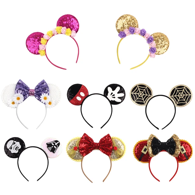 Disney Mickey Stitch Frozen Ears Headband Sequins Hair Bows Charactor Cosplay Party Headwear Kids Festival Hair Accessory Gifts 1